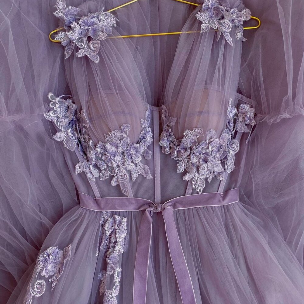 Teuta Matoshi Violet Tulle Gown - Size US 12